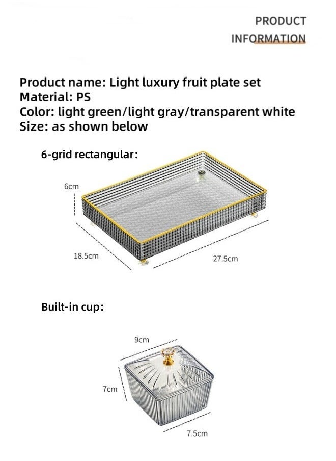 Beauenty 6-Grid Tea Tray Fruit Tray Snack Box Dried Fruit Tray Snack Tray Candy Tray Multi-Function Party Snack Tray Cosmetic Storage Box Desktop Storage Box Suitable For Living Room Kitchen Party Party (Transparent White)  - Image 2