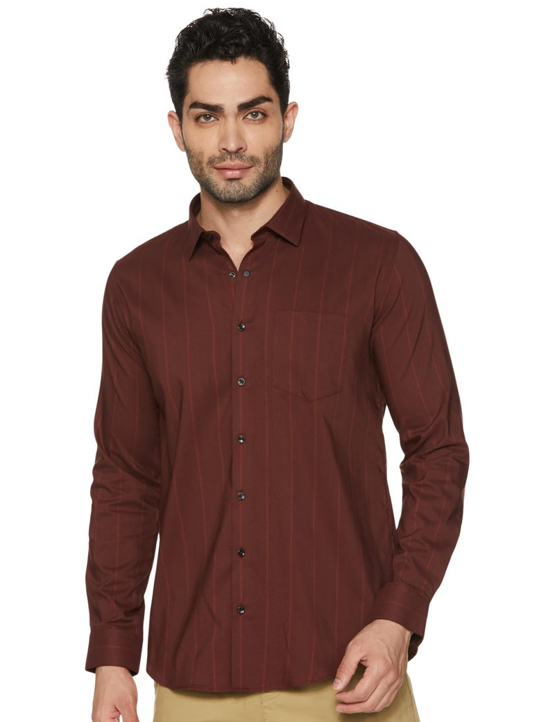 Van Heusen Men Polycotton Striped Slim Fit Shirt (VHSFVSLB756581_Maroon, 40 - Image 5