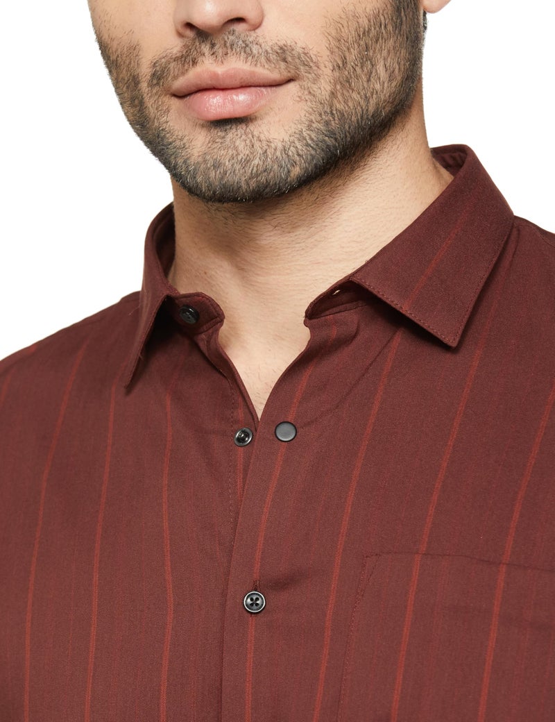 Van Heusen Men Polycotton Striped Slim Fit Shirt (VHSFVSLB756581_Maroon, 40 - Image 3