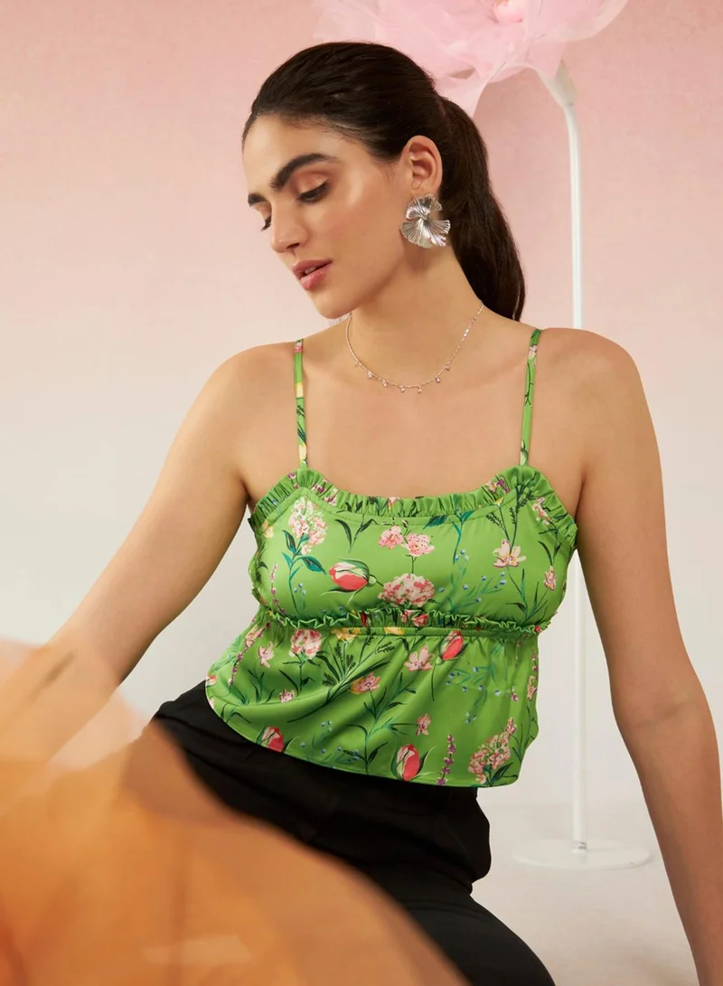 Virgio VIRGIO Satin Bustier Strappy Top With Ruffles