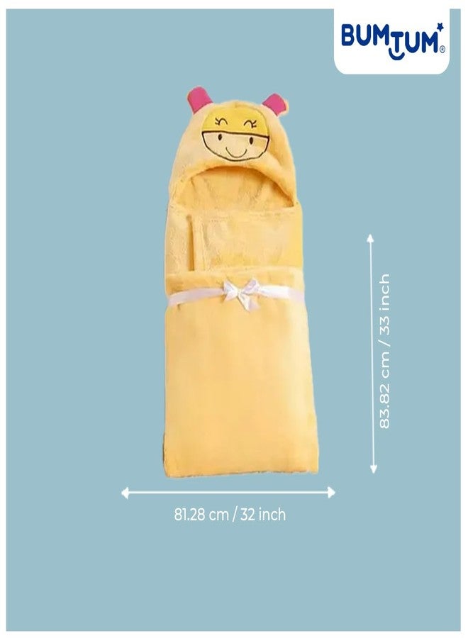 Bumtum Baby Soft Cotton Hooded Bath Towel | Ultra Absorbent | for Newborn, Infant Boys and Girls (Yellow) - Image 3