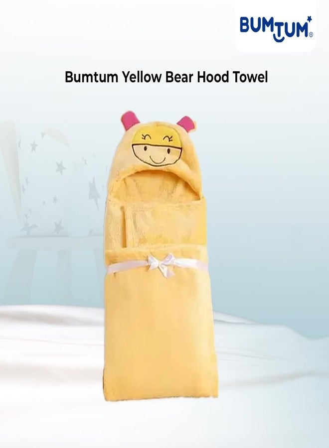 Bumtum Baby Soft Cotton Hooded Bath Towel | Ultra Absorbent | for Newborn, Infant Boys and Girls (Yellow) - Image 2
