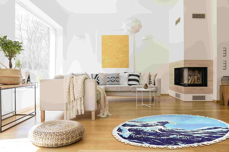 Violet Mist Ocean Round Large Beach Towel Absorbent Soft Quick Dry Microfiber Novelty Yoga Rug Mat Free Throw Tapestry Blanket Women Girls 60 Inches (Blue Sea Wave) - Image 4