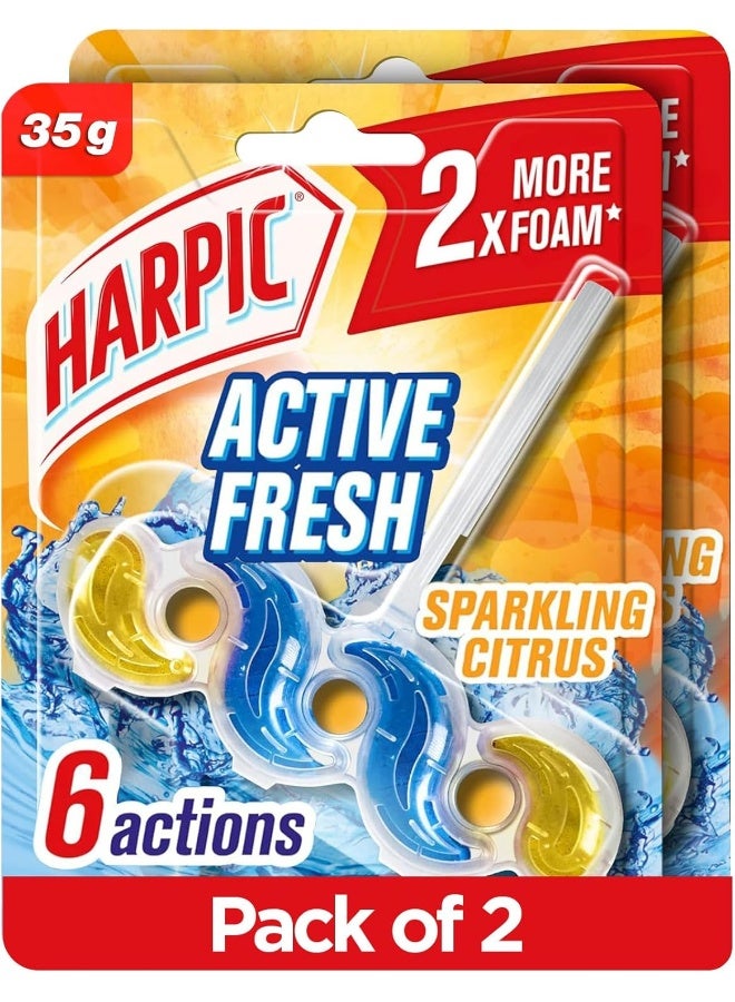 Harpic Active Fresh Toilet Cleaner Rim Block, Sparkling Citrus Scent, 35g x 2 - Image 1