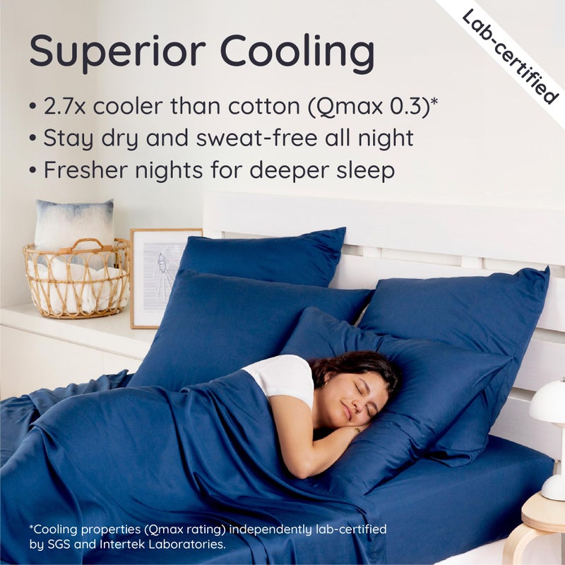 Bambaw 100% Viscose Derived From Bamboo Sheets Deep Pockets Queen Size Set - 4Pcs Soft Bedding  Fits Up To 16'' With Elastic Corner Straps  Queen Size Cooling Sheets (Navy Blue) - Image 3