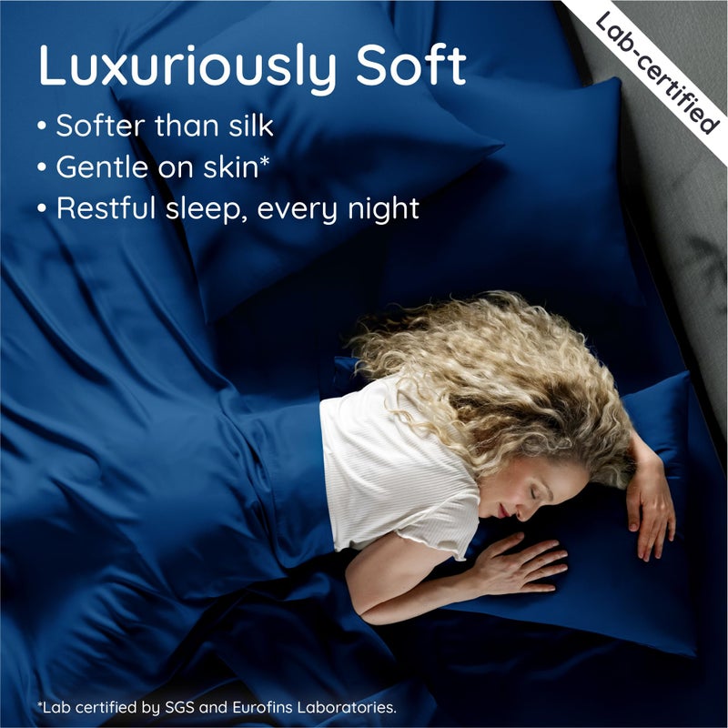 Bambaw 100% Viscose Derived From Bamboo Sheets Deep Pockets Queen Size Set - 4Pcs Soft Bedding  Fits Up To 16'' With Elastic Corner Straps  Queen Size Cooling Sheets (Navy Blue) - Image 4
