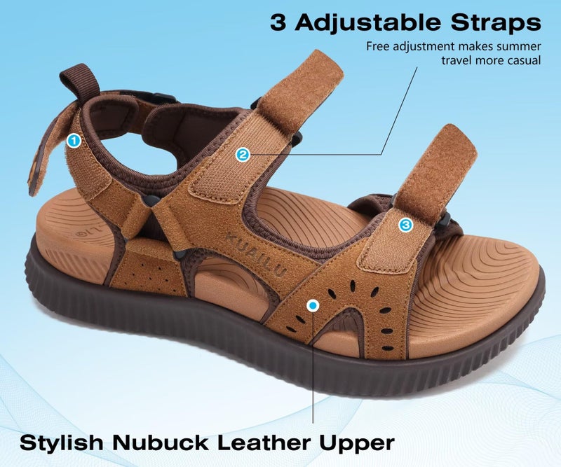 KuaiLu Mens Leather Hiking Sandals With Arch Support Orthopedic Sport Recovery Athletic Walking Sandals For Man Outdoor Summer Casual Thick Cushion Beach Water Fisherman Sandal, size 11 Khaki Brown - Image 4