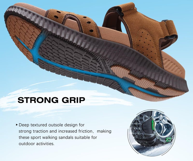 KuaiLu Mens Leather Hiking Sandals With Arch Support Orthopedic Sport Recovery Athletic Walking Sandals For Man Outdoor Summer Casual Thick Cushion Beach Water Fisherman Sandal, size 11 Khaki Brown - Image 5