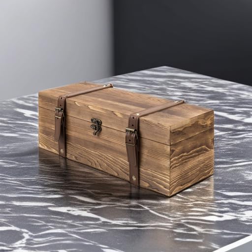 MyGift Vintage Wooden Wine Gift Box - Single Bottle Holder with Locking Latch & Leather Straps, Rustic Brown Wedding Champagne, Beer (14x5x5 Inches) - Image 5