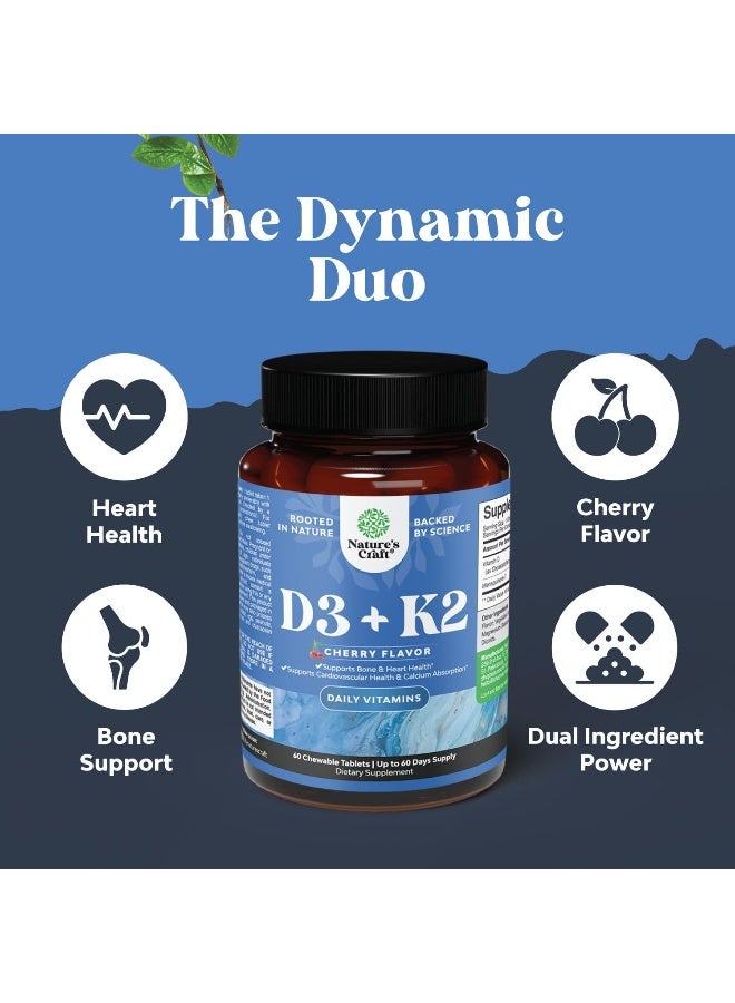 Natures Craft Vitamin D3 with K2 MK7 Supplement - Vitamin D3 2000 IU Tablets and Vitamin K2 for Immune Support Bone Health Heart Health Joint Support Bone Strength and Mood Boost - VIT D3 K2 Immune System Support - Image 3
