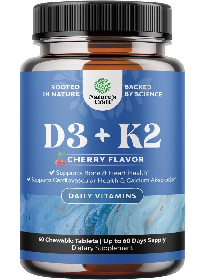 Natures Craft Vitamin D3 with K2 MK7 Supplement - Vitamin D3 2000 IU Tablets and Vitamin K2 for Immune Support Bone Health Heart Health Joint Support Bone Strength and Mood Boost - VIT D3 K2 Immune System Support - Image 1