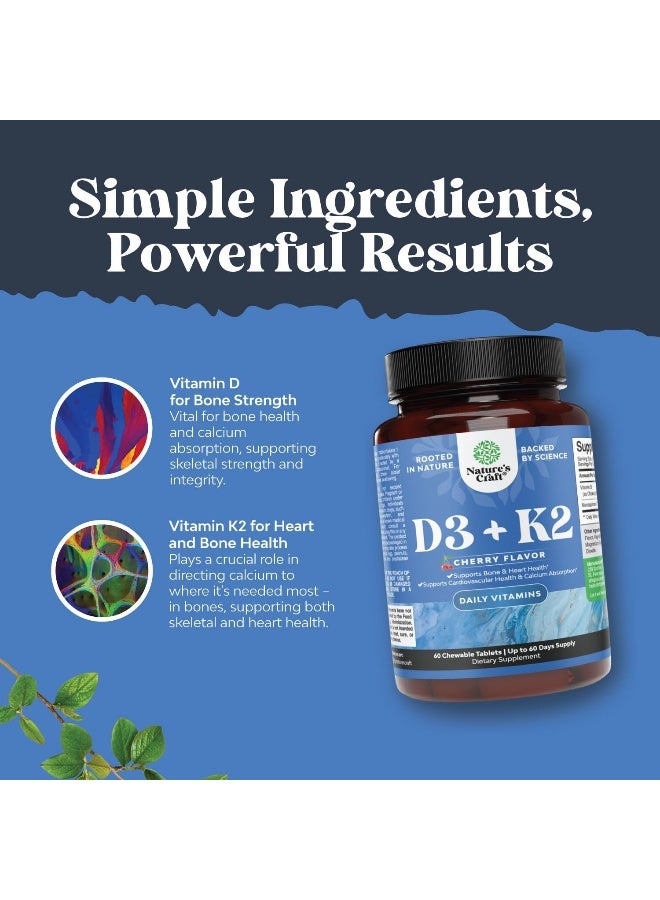 Natures Craft Vitamin D3 with K2 MK7 Supplement - Vitamin D3 2000 IU Tablets and Vitamin K2 for Immune Support Bone Health Heart Health Joint Support Bone Strength and Mood Boost - VIT D3 K2 Immune System Support - Image 4