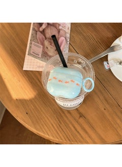 Refreshing Blue Small Goldfish AirpodsPro2 Earpiece Case For Apple 2/3/4 Generation Wireless Bluetooth Protective Cover-Color:Oil Painting Blue Goldfish + Blue Ring-Applicable Models:Airpods Pro