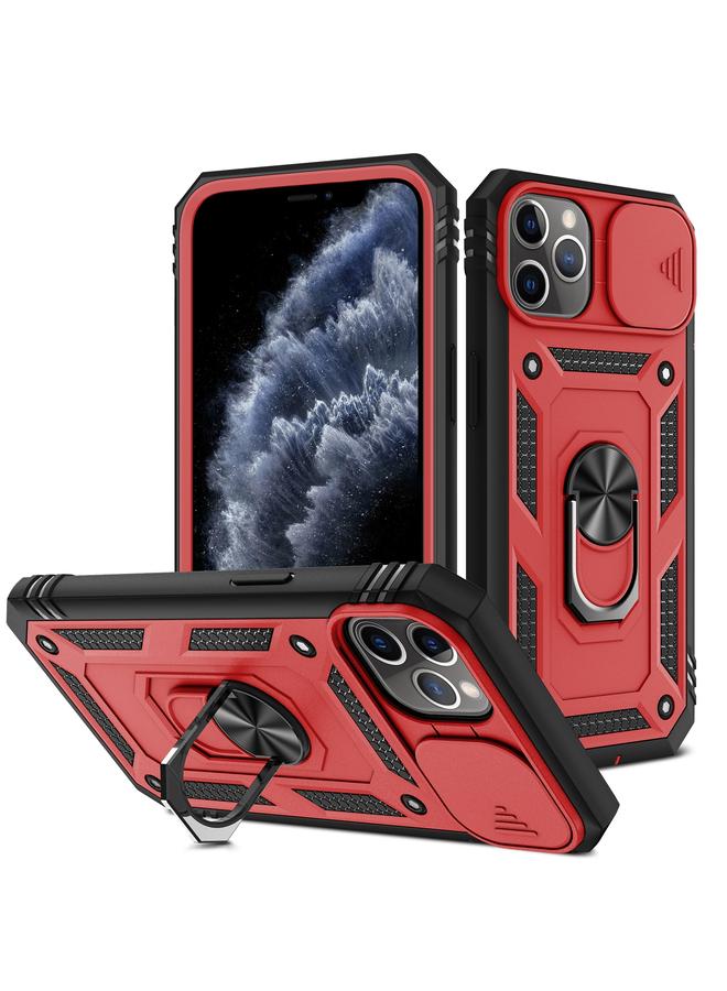 اس-توب جراب لهاتف iPhone 11 Pro بتصميم غطاء كاميرا منزلق مصنوع من مادة TPU + PC مع حامل دوار 360 درجة وفتحة بطاقة - Image 1