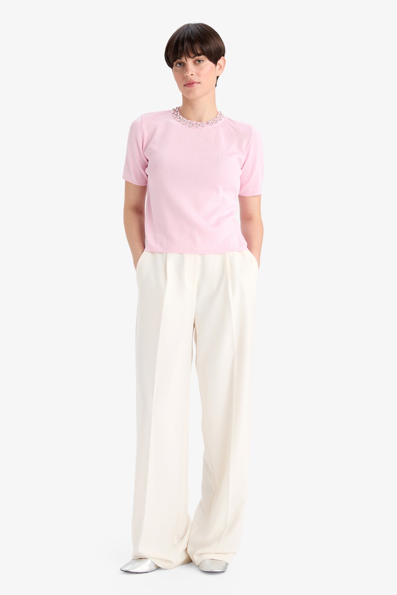 DeFacto Pink Woman Regular Fit Crew Neck Embroidered Knitwear Pullover Casual - Image 2