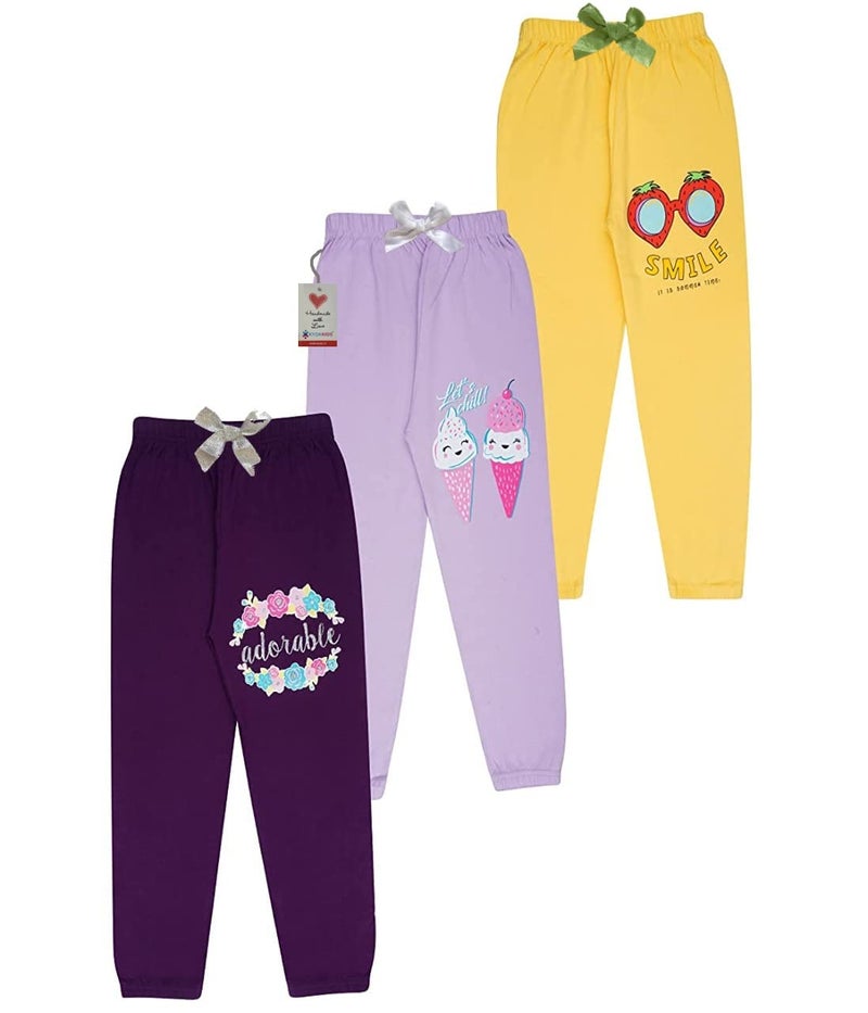 KYDA KIDS® 100% Girls Cotton Printed Track Pants (Pack of 3) - Image 1