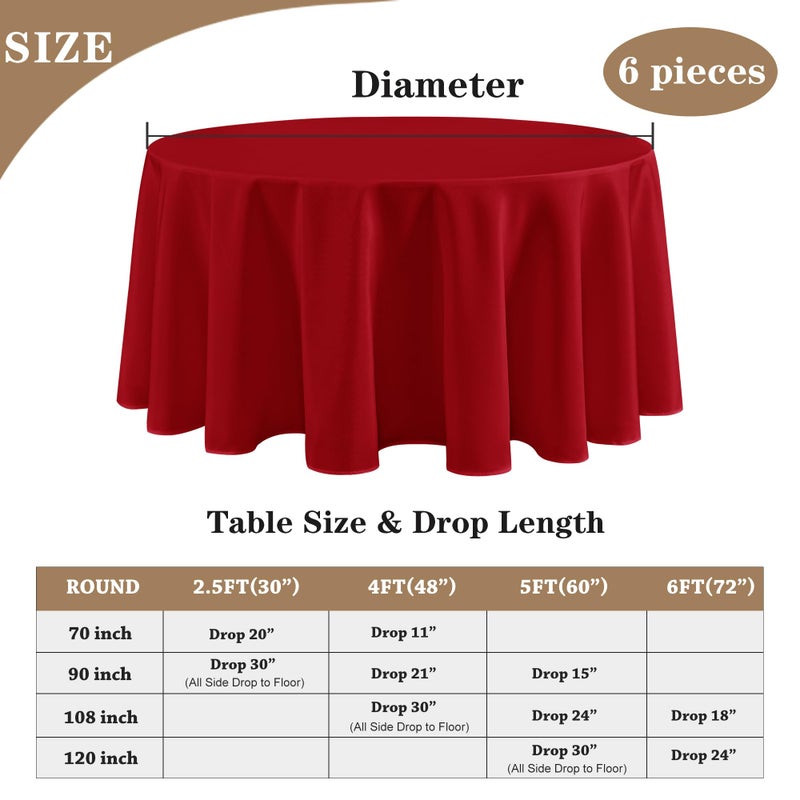 Fitable 6 Pack Red Round Table Clothes - 70 Inches in Diameter - Stain Resistant and Washable Tablecloths, Polyester Fabric Table Covers for Wedding, Party, Banquet, Gathering - Image 3
