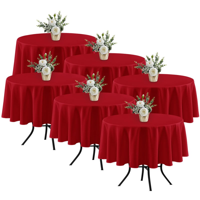 Fitable 6 Pack Red Round Table Clothes - 70 Inches in Diameter - Stain Resistant and Washable Tablecloths, Polyester Fabric Table Covers for Wedding, Party, Banquet, Gathering - Image 1