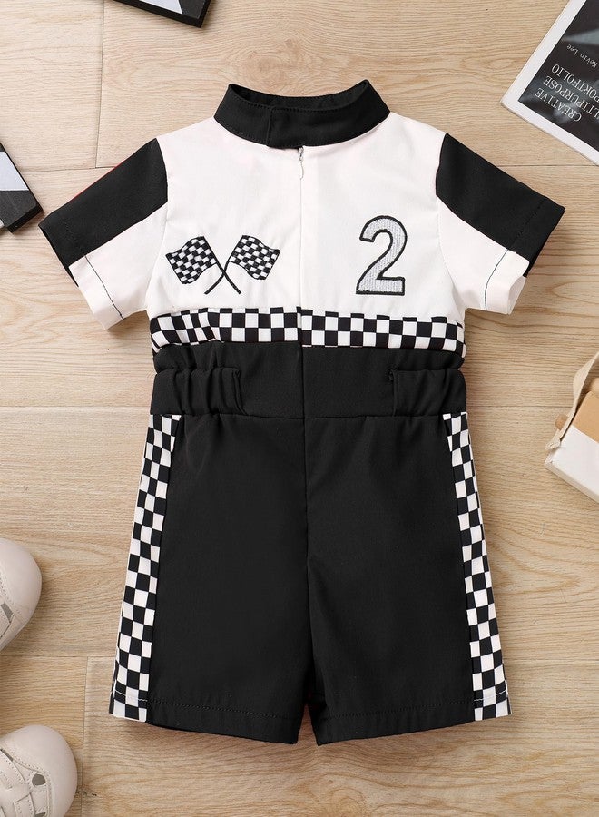 OBEEII Baby Boys 2nd Birthday Outfit Girls Race Car Driver One Piece Jumpsuit Jumpsuit Kids Second Birthday Cake Smash Photoshoot Romper Party Clothes Racer Outfit Black-2Y 18-24 Months - Image 2