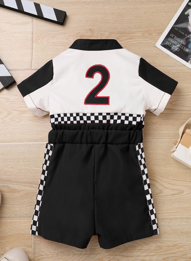 OBEEII Baby Boys 2nd Birthday Outfit Girls Race Car Driver One Piece Jumpsuit Jumpsuit Kids Second Birthday Cake Smash Photoshoot Romper Party Clothes Racer Outfit Black-2Y 18-24 Months - Image 3