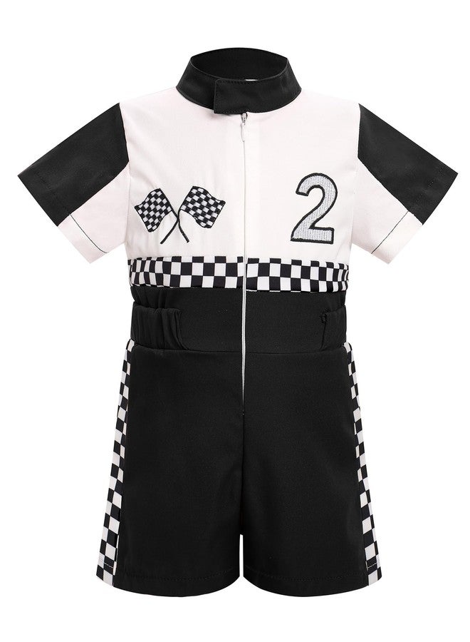 OBEEII Baby Boys 2nd Birthday Outfit Girls Race Car Driver One Piece Jumpsuit Jumpsuit Kids Second Birthday Cake Smash Photoshoot Romper Party Clothes Racer Outfit Black-2Y 18-24 Months - Image 1