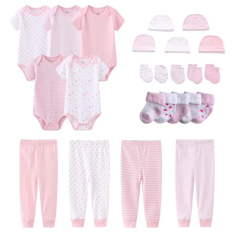 MAMIMAKA Newborn Layette Gift Set Bodysuits Pants for Baby Girl and Boy 24 Piece 100% Cotton Essentials and Accessories - Image 1
