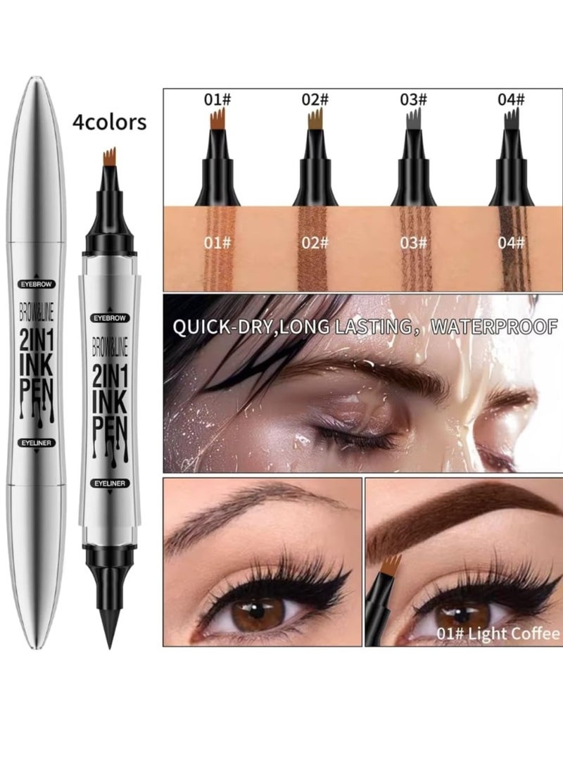 HelloKiss Brow and Line 2in1 Ink Pen for Eyebrow and Eyeliner Pen Waterproof Eyeliner Pencil 3D Microblading Eyebrow Tattoo Pencil 4 Fork Tip with Eyeliner Eyebrow and Black Eyeliner Pencil Light Brown 01 - Image 4
