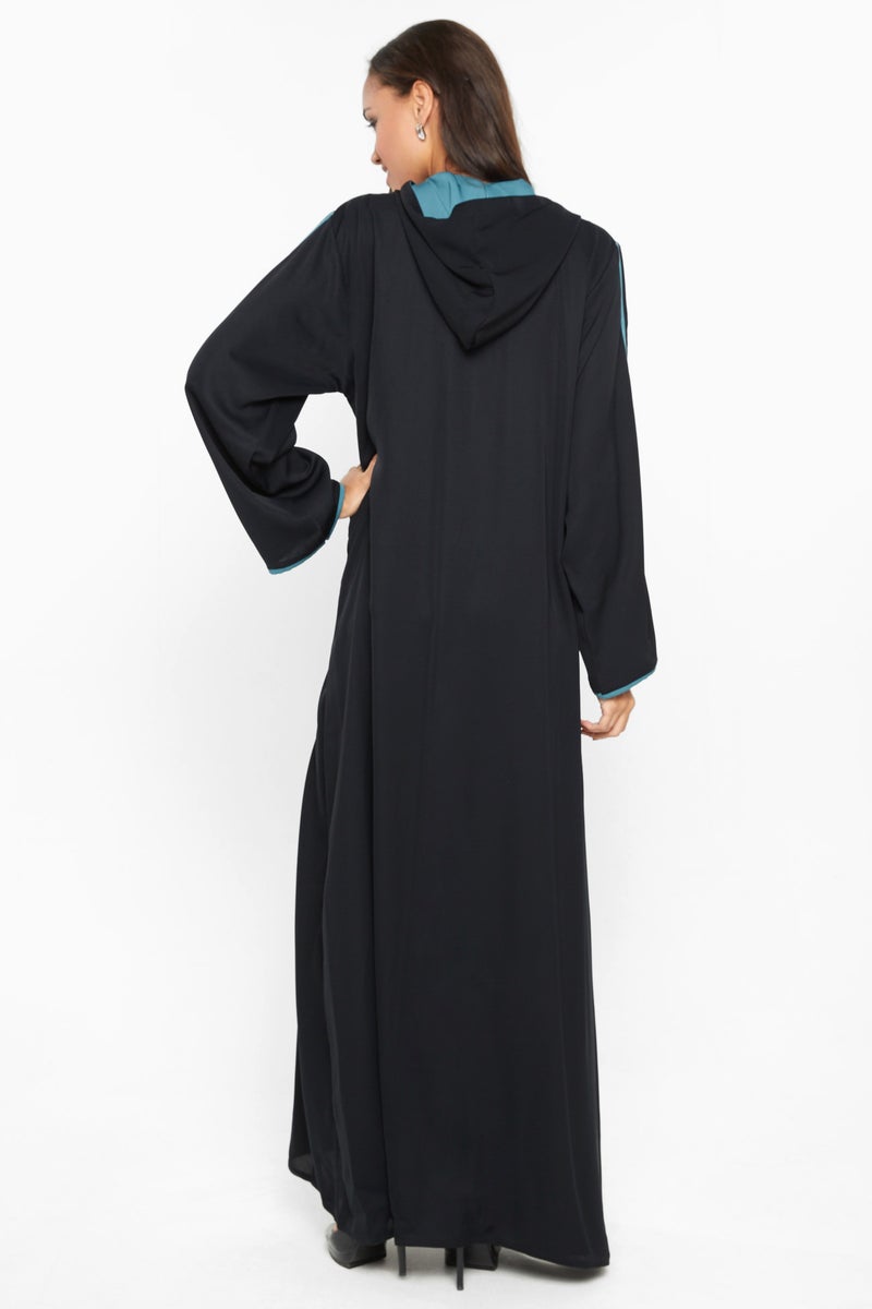 نخبة عباية رياضية كاجوال بغطاء رأس وسحاب وتفاصيل خطوط زرقاء - Image 3