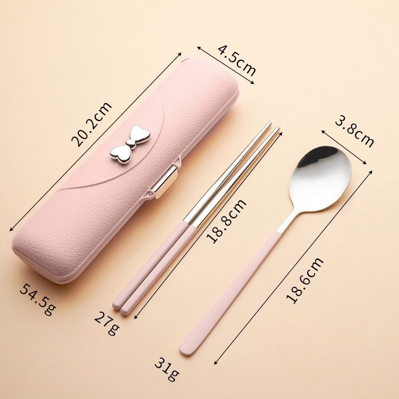 Outdoor Convenient Tableware 304 Stainless Steel Korean Style Spoon Fork Chopsticks Three-Piece Set Student Travel Gift Tableware Suit - Image 1