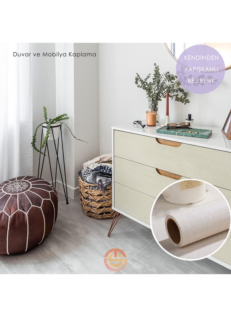 Technosmart 60CM×100CM Self-Adhesive Linen Look Light Beige Wallpaper Kitchen Cabinet Table Covering  - Image 4