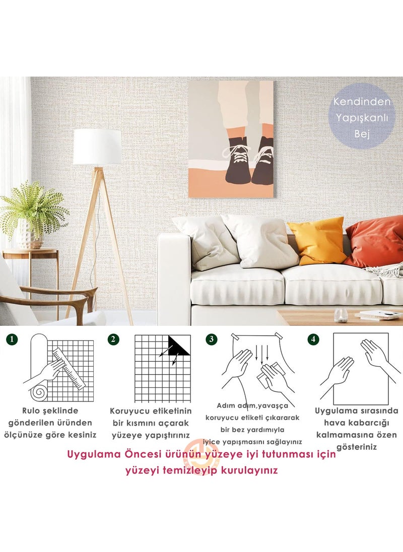 Technosmart 60CM×100CM Self-Adhesive Linen Look Light Beige Wallpaper Kitchen Cabinet Table Covering  - Image 5