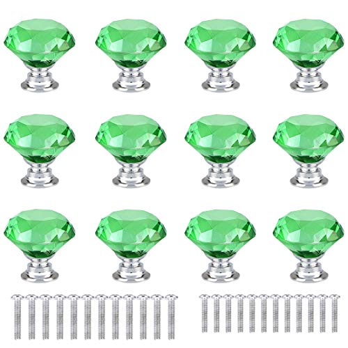 ANJUU 12 Pcs 30mm Diamond Shape Crystal Glass Cabinet Knobs with Screws Drawer Knob Pull Handle Used for Kitchen, Dresser, Door, Cupboard （Green） - Image 1