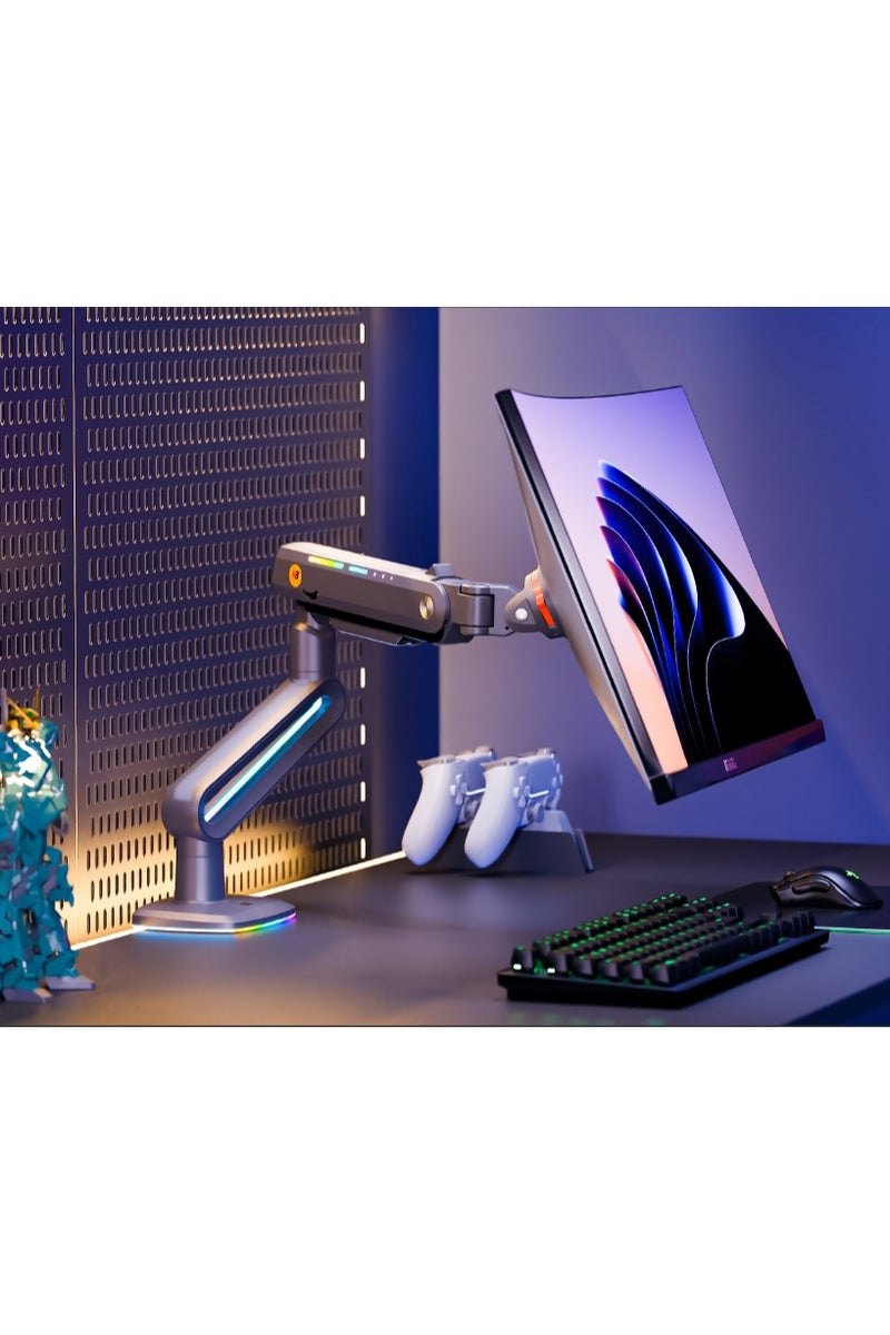 NB NORTH BAYOU NB F6 RGB Gaming Monitor Arm, Height Adjustable 490mm, Fits 32"-60" Screens, 20kg Load, Matte Gray, 360° Rotation, VESA 100x100– Gaming, Workstations & Office Desk Mount - Image 3