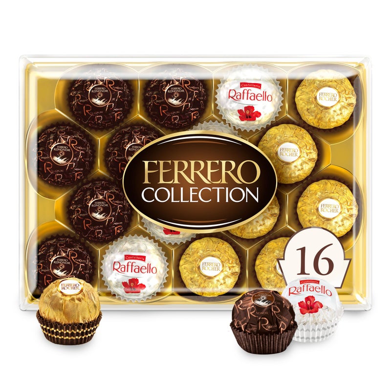 Ferrero Collection, Premium Assorted, Hazelnut, Dark Chocolate and Coconut, 16 Count Holiday Gift Box, 6.1 oz - Image 1