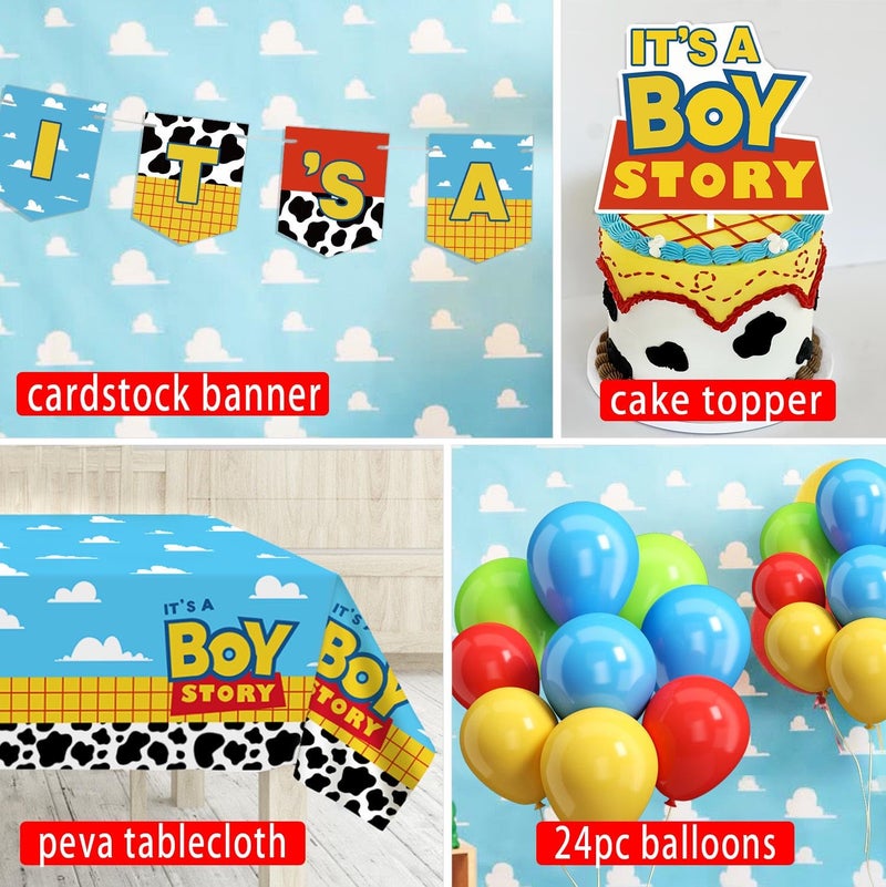 Heboland Boy Story Baby Shower Decorations, 25 Guests Includes Cardstock Plates Tableware | Tablecloth | Banner | Balloons | Cake Topper for Itâ€™s a Boy Story Baby Shower Themed Party Decorations - Image 5