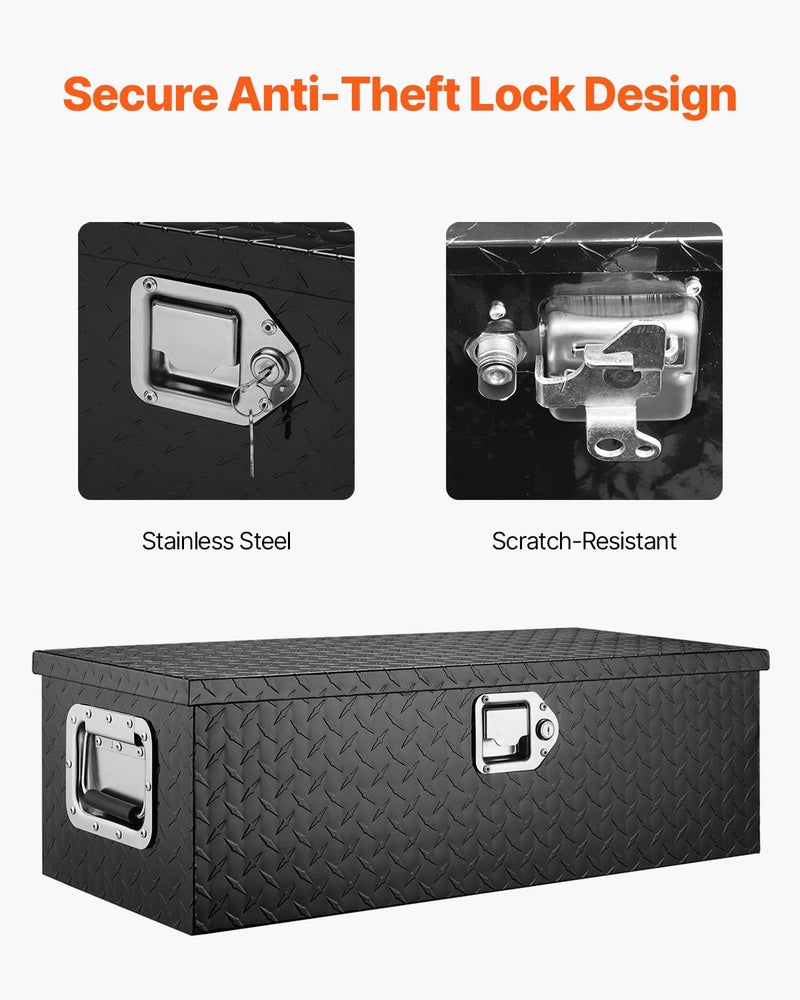 VEVOR Aluminum Truck Bed Tool Box, 30 Inch Heavy Duty Diamond Plate Tool Box with Side Handles, Lock and Keys, Trailer Storage Organizer Chest Box for Pickup, RV, Truck Bed, 30 x 13 x 9.6 in, Black - Image 4