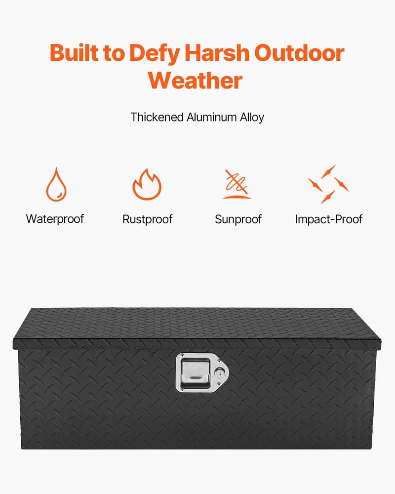 VEVOR Aluminum Truck Bed Tool Box, 30 Inch Heavy Duty Diamond Plate Tool Box with Side Handles, Lock and Keys, Trailer Storage Organizer Chest Box for Pickup, RV, Truck Bed, 30 x 13 x 9.6 in, Black - Image 2