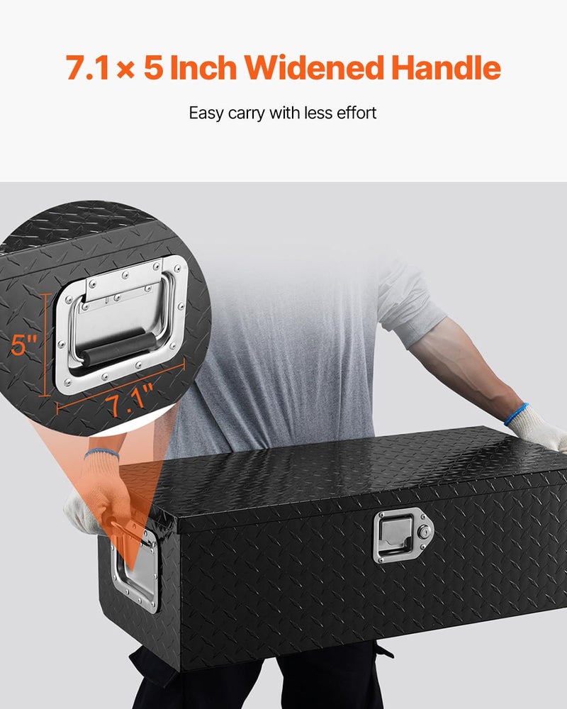 VEVOR Aluminum Truck Bed Tool Box, 30 Inch Heavy Duty Diamond Plate Tool Box with Side Handles, Lock and Keys, Trailer Storage Organizer Chest Box for Pickup, RV, Truck Bed, 30 x 13 x 9.6 in, Black - Image 5