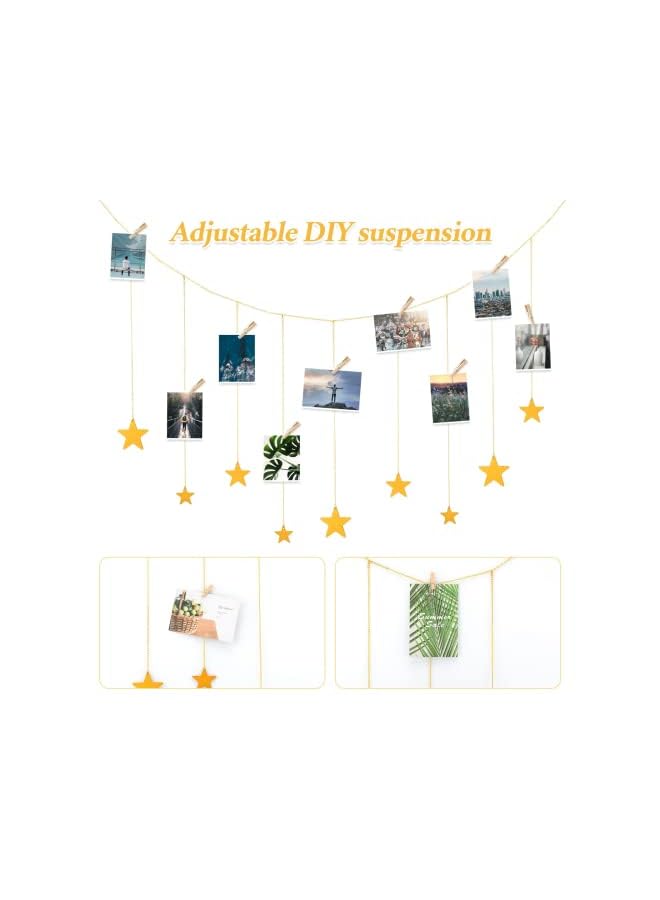 Excefore Photo Display, Boho Decor Wooden Stars Garland with Metal Chains Picture Frame Collage with 30 Wood Clips for Teen Girl Room, Bedroom, Dorm, Home, Party Decor (200 cm) - Image 3