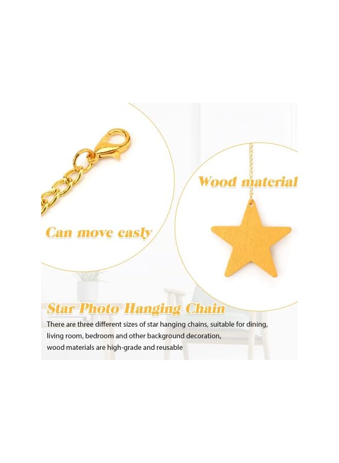 Excefore Photo Display, Boho Decor Wooden Stars Garland with Metal Chains Picture Frame Collage with 30 Wood Clips for Teen Girl Room, Bedroom, Dorm, Home, Party Decor (200 cm) - Image 2