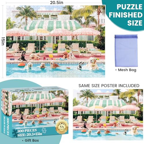 DAGIRT Jigsaw Puzzles 500 Pieces for Adults Puppy Swimming Pool Challenging Jigsaw Puzzle Animal Puzzles Difficult Puzzle Great Gift Jigsaw Puzzle Game 205x15 inch - Image 5