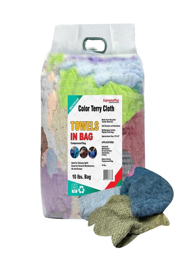SupremePlus Recycled Color Terry Cloth Rags (10 lbs. Bag) - Super Absorbent Cotton Towel Cleaning Rags for Garage, Shop Rags, Industrial Use & Housekeeping - Shop Rags Bulk - Image 1