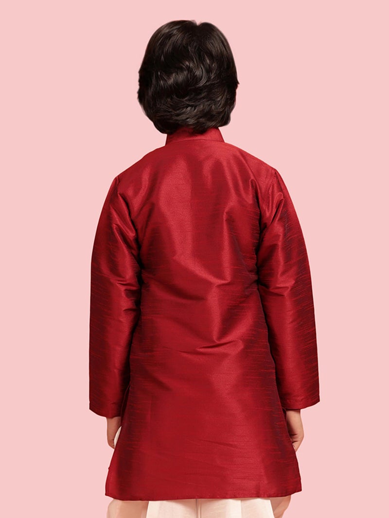 AJ DEZINES Kids Silk Blend Full Sleeve Maroon Kurta for Boys - Ethnic wear | Special Occasion & Party Outfit | Solid Kurta for Boys - Regular Fit - Image 2