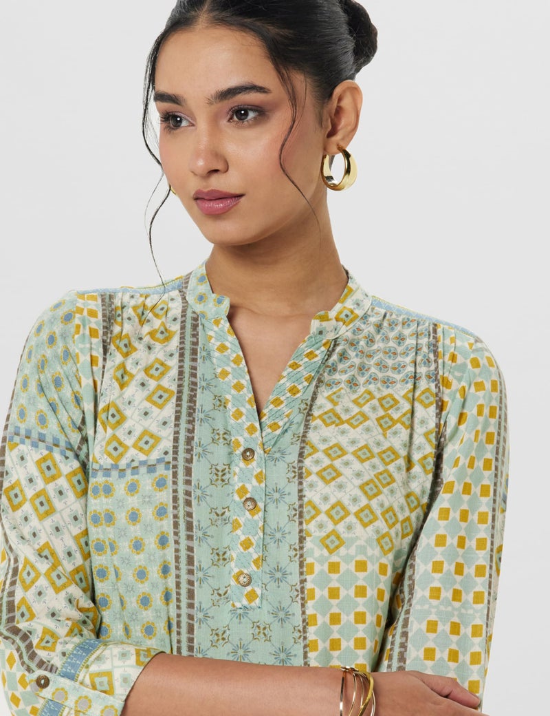 BIBA Rayon Women Printed Straight Fit Kurta Mix and Match(Azul COLLECTION20485_Teal_32) - Image 4