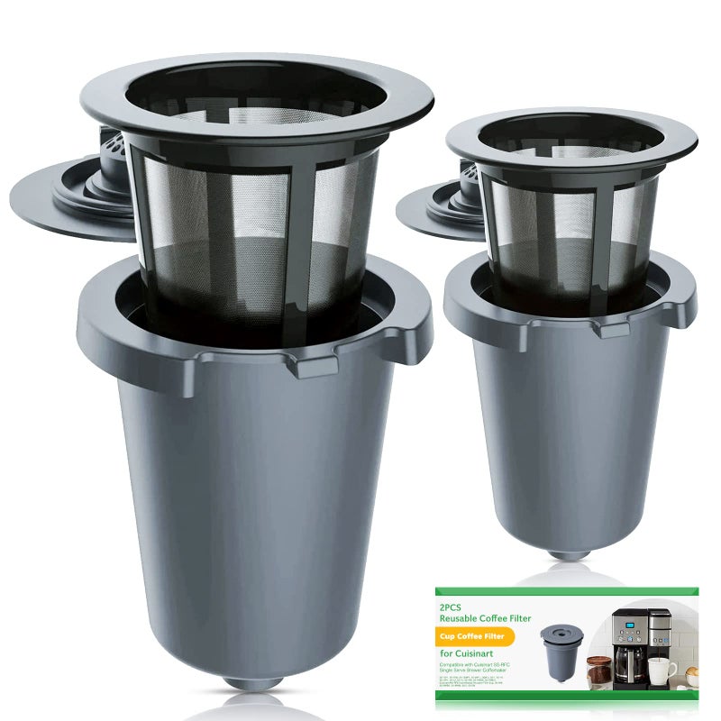 2PCS Reusable Coffee Filter Cups Compatible with SSRFC Single Serve Brewer Coffe maker Gray Home Barista Filter Cup BPAFree Refillable Cup Coffee Filter