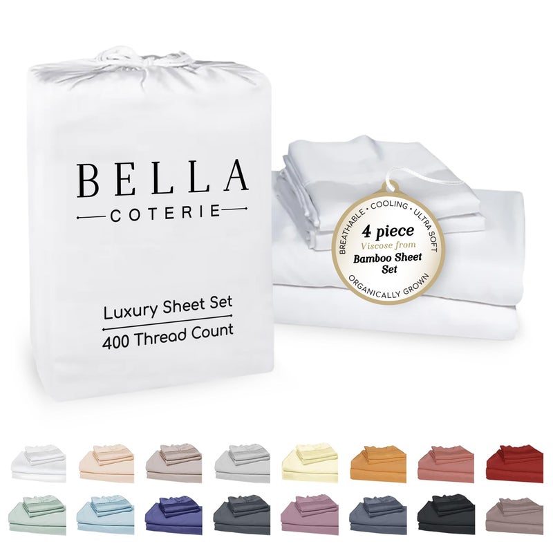 BC BELLA COTERIE Bella Coterie Luxury Bamboo Viscose 34â€ Split Top King Size Sheet Set | 1 Fitted Sheet for Sleep Number & Adjustable Beds | 100% Organically Grown | Cooling & Soft | 18â€ Deep Pocket [White] - Image 1