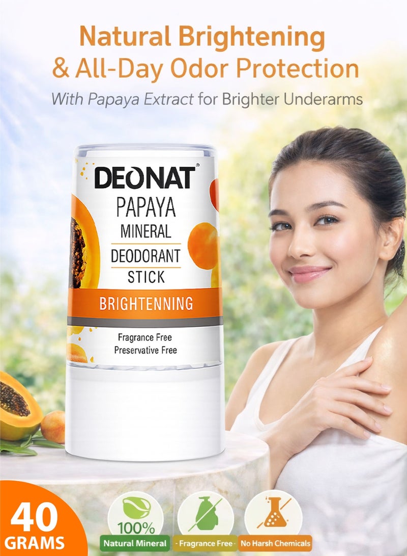 ديونات مزيل عرق معدني بالبابايا 40 جرام تفتيح طبيعي حجر الشبة خالي من المواد الكيميائية خالي من العطور والمواد الحافظة حماية طويلة من التعرق والرائحة تفتيح تحت الإبط للرجال والنساء - Image 1