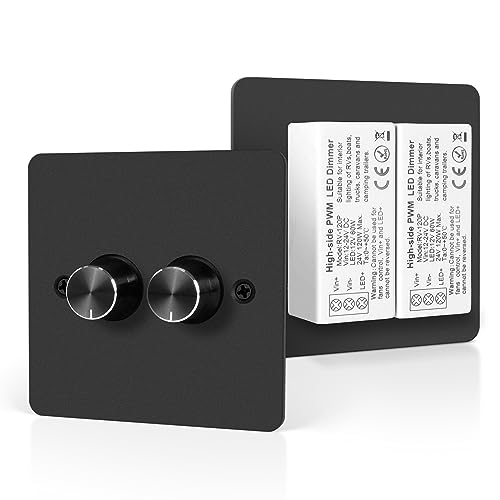 VIPMOON DC12V/24V RV LED Dimmer Switch 2 Gang 120W PWM Led Light Dimmer On/Off Rotary Dimmer for LED Strip Lights, Puck Lights, Awning Lights in Camper/Motorhome/Boat/Van/Trailer/Truck, Single Color - Image 1