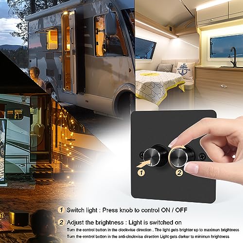 VIPMOON DC12V/24V RV LED Dimmer Switch 2 Gang 120W PWM Led Light Dimmer On/Off Rotary Dimmer for LED Strip Lights, Puck Lights, Awning Lights in Camper/Motorhome/Boat/Van/Trailer/Truck, Single Color - Image 5