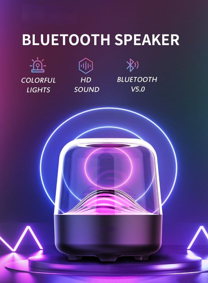 Colorful Light Bluetooth 5.0 Transparent Speaker Portable Wireless Speaker with TF Card Support Creative Sound System with Card Insertion Feature Ideal Gift for Music Lovers - Image 4